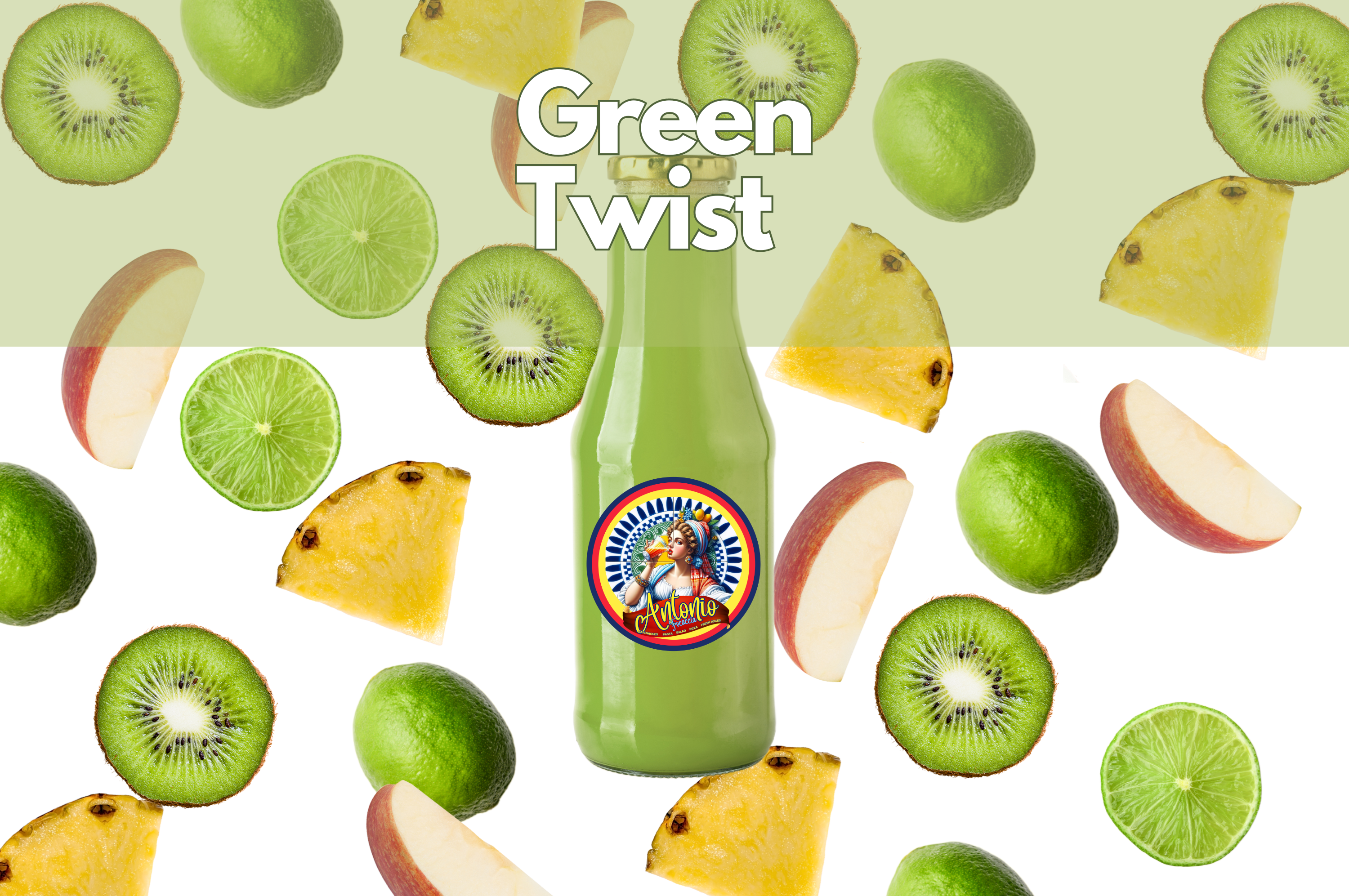 kiwi, pineapple, apple, lime